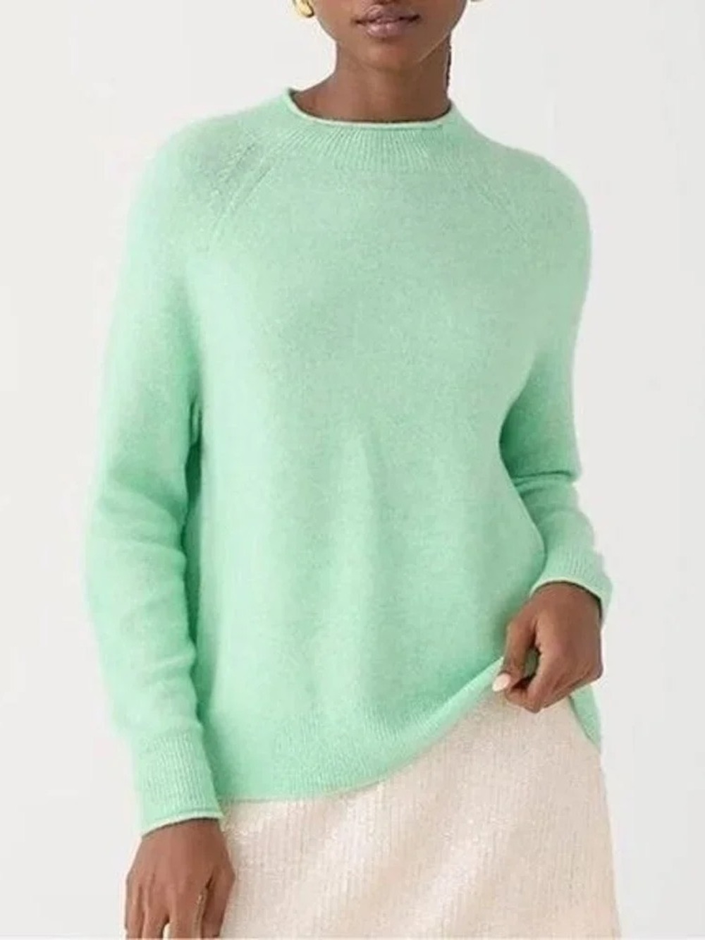 J. Crew Merino Wool and Alpaca Roll Neck Sweater in Mint